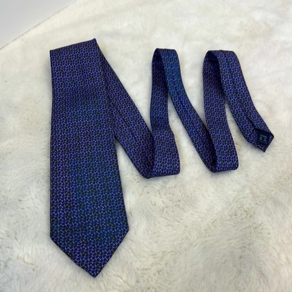 Burberry silk tie blue with pink and gold D ring design - Picture 2 of 9